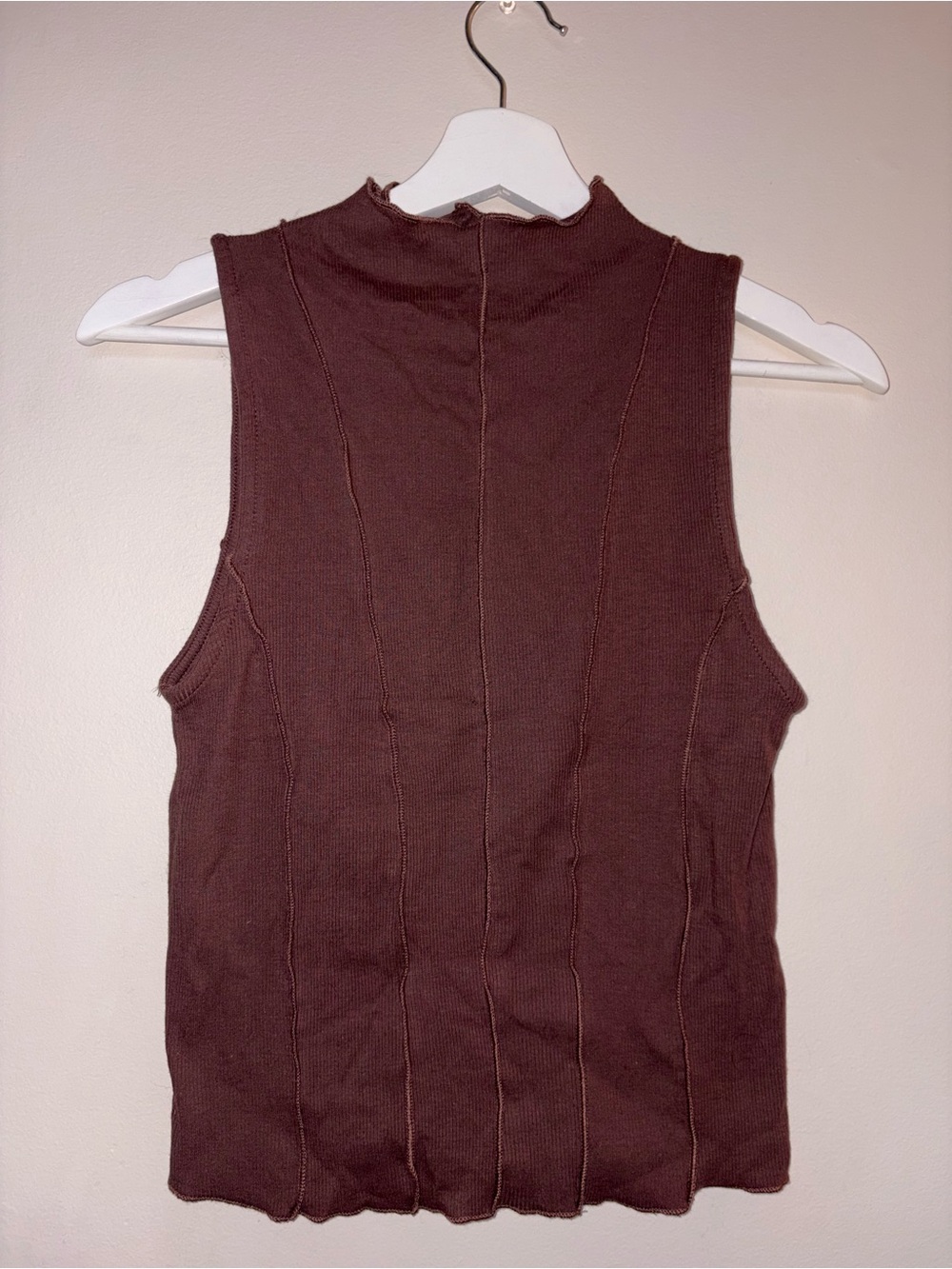 Dynamite Chocolate Brown Ribbed Mock Neck Sleeveless Tank